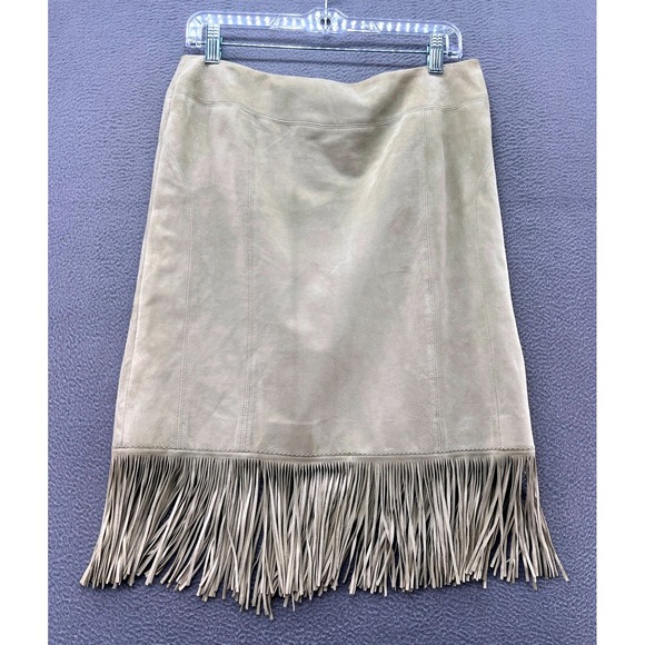Dresses & Skirts - Juliana Skirt Womens 6 Tan Suede Leather Fringe Midi Skirt Boho Western Lined